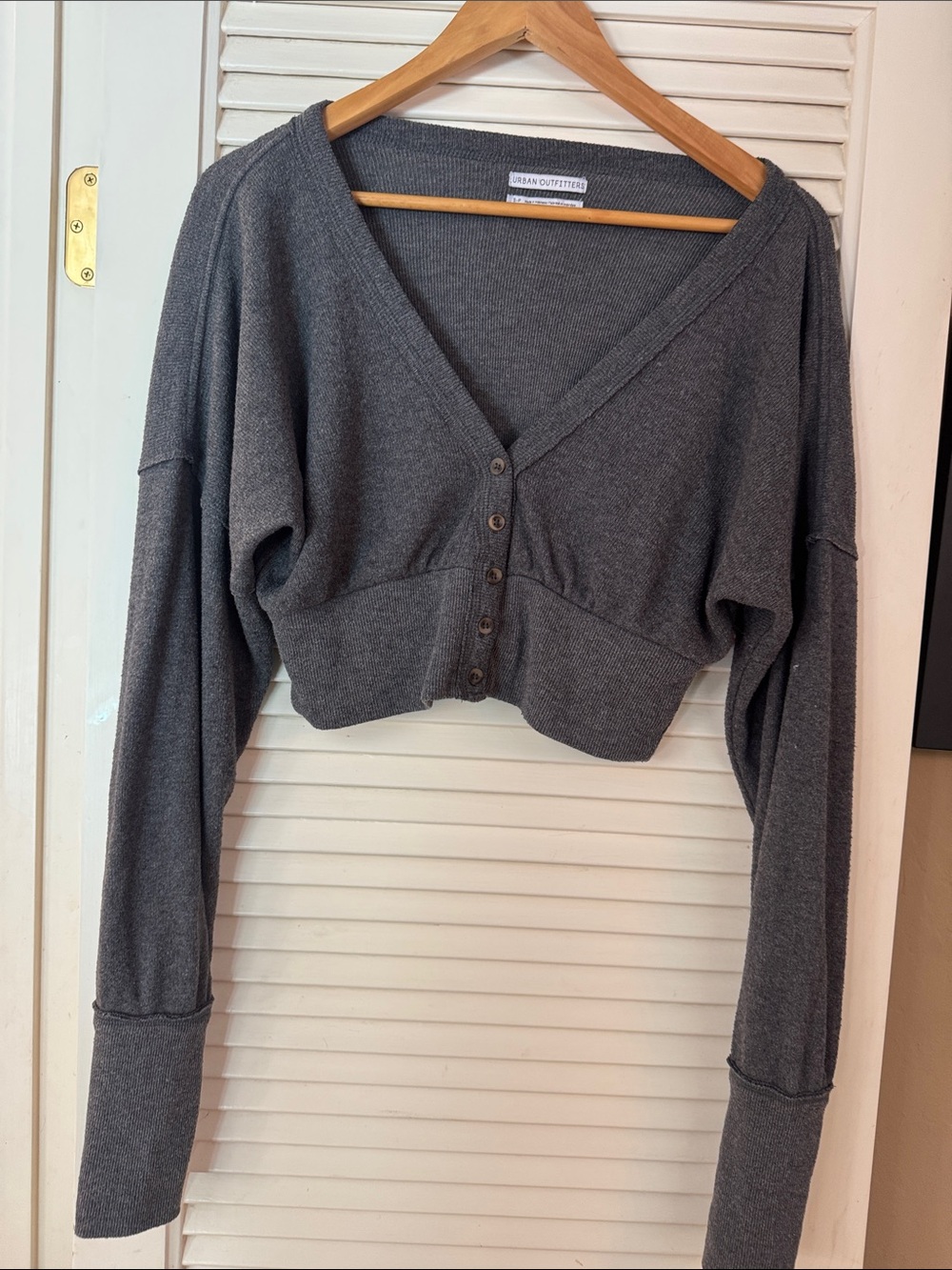 Urban Outfitters Charcoal Gray Cropped V‑Neck Button Cardigan